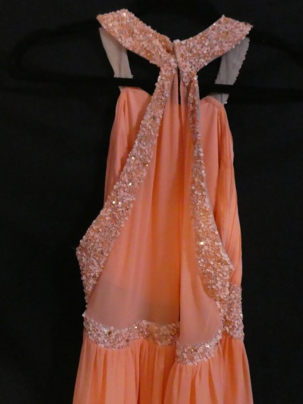 MANGO Suit Collection Beaded Halter Chiffon Maxi Dress Peach Orange - Size 9 - Picture 14 of 16